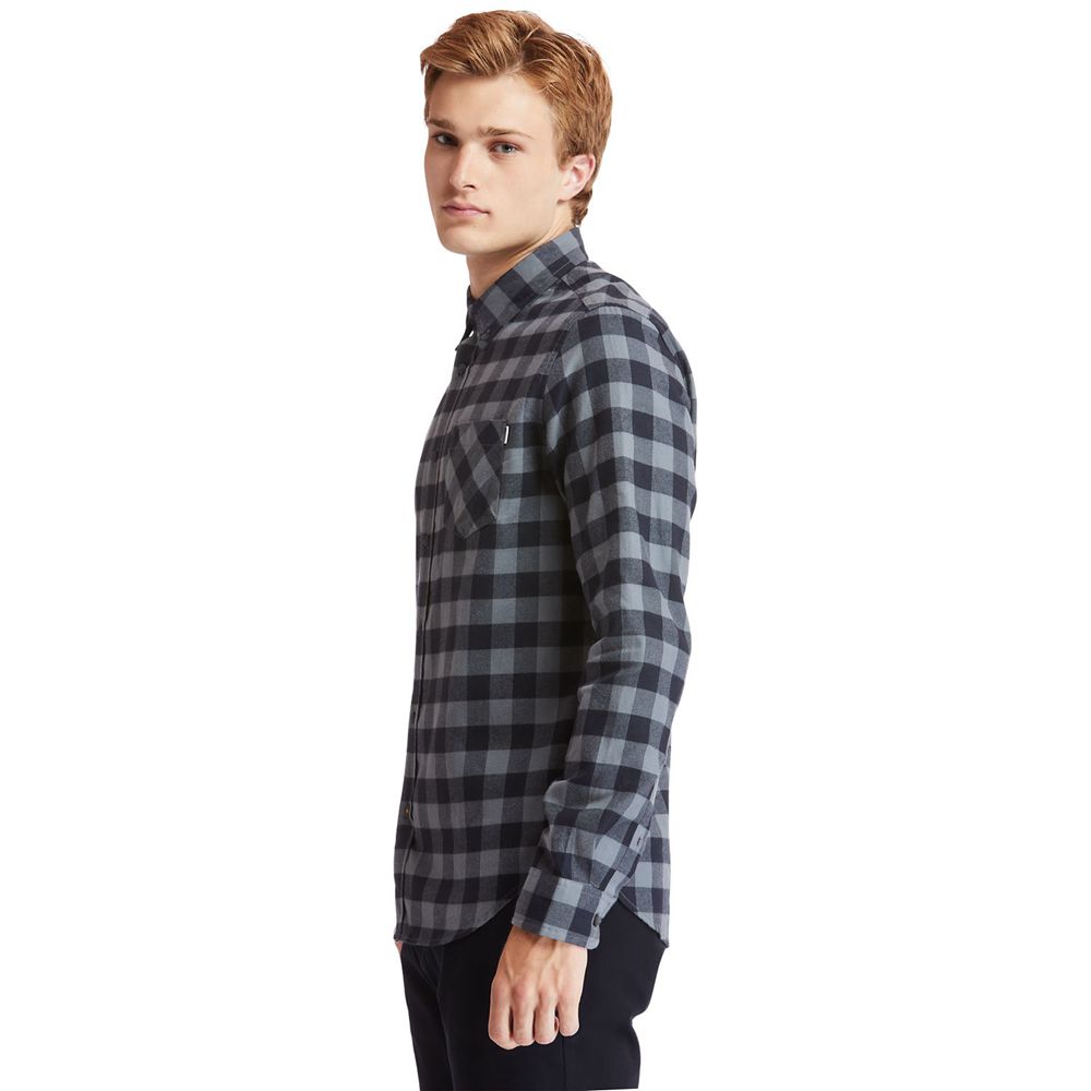 Camisa Timberland Argentina Hombre - Nashua River Long-Sleeve Flannel Check - Gris - DNQREF-960